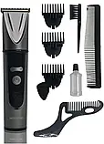 Тример професійний для стрижки волосся Rozia HQ-303, машинка з насадками, бездротова машинка Сірий, фото 2