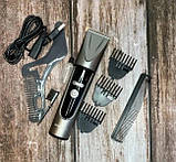 Тример професійний для стрижки волосся Rozia HQ-303, машинка з насадками, бездротова машинка Сірий, фото 8