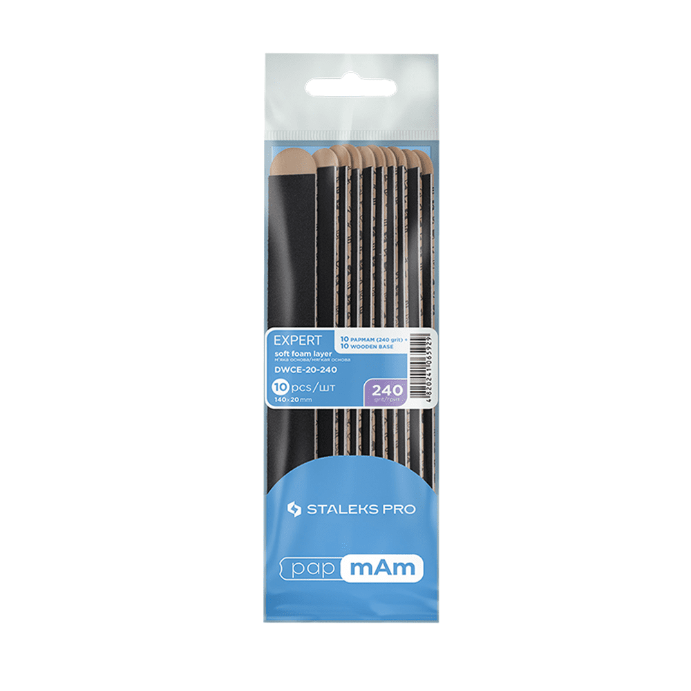 Набір змінних файлів papMam для пилки прямий на дерев'яній основі 240 гріт Staleks Expert 10 шт., фото 1