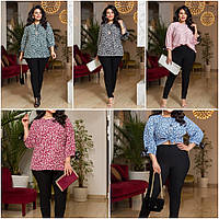 Костюм жіночий брючний блуза-софт, штани-джинс-бенгалін великі розміри