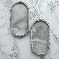 Гіпсова підставка овальна чорно-білий мармур