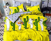 Полуторный комплект постельного белья 150х220 Кактусы коты желтый серый бязь голд люкс Виталина