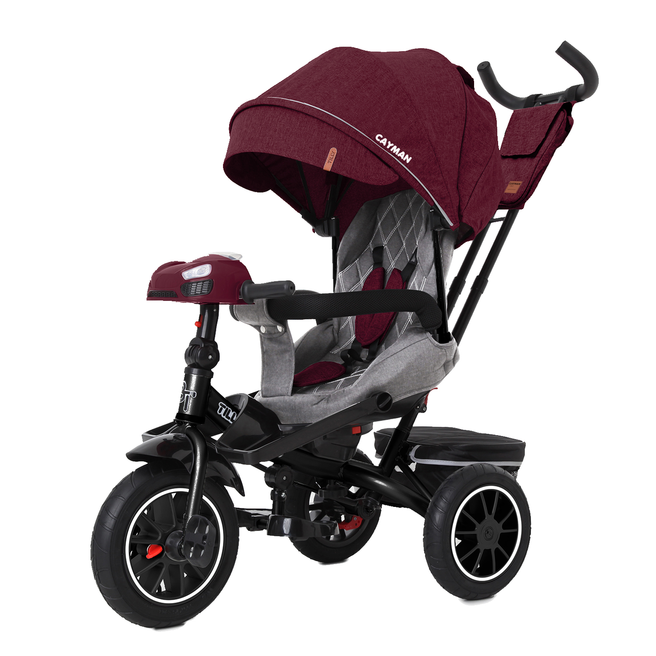 Велосипед триколісний із батьківською ручкою TILLY CAYMAN T-381/7, з пультом, посиленою рамою, червоний льон, фото 1