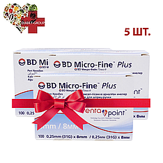 Голки для шприц-ручок BD Micro-Fine+ "МікроФайн" 8 мм 100 шт. (5 упаковок)