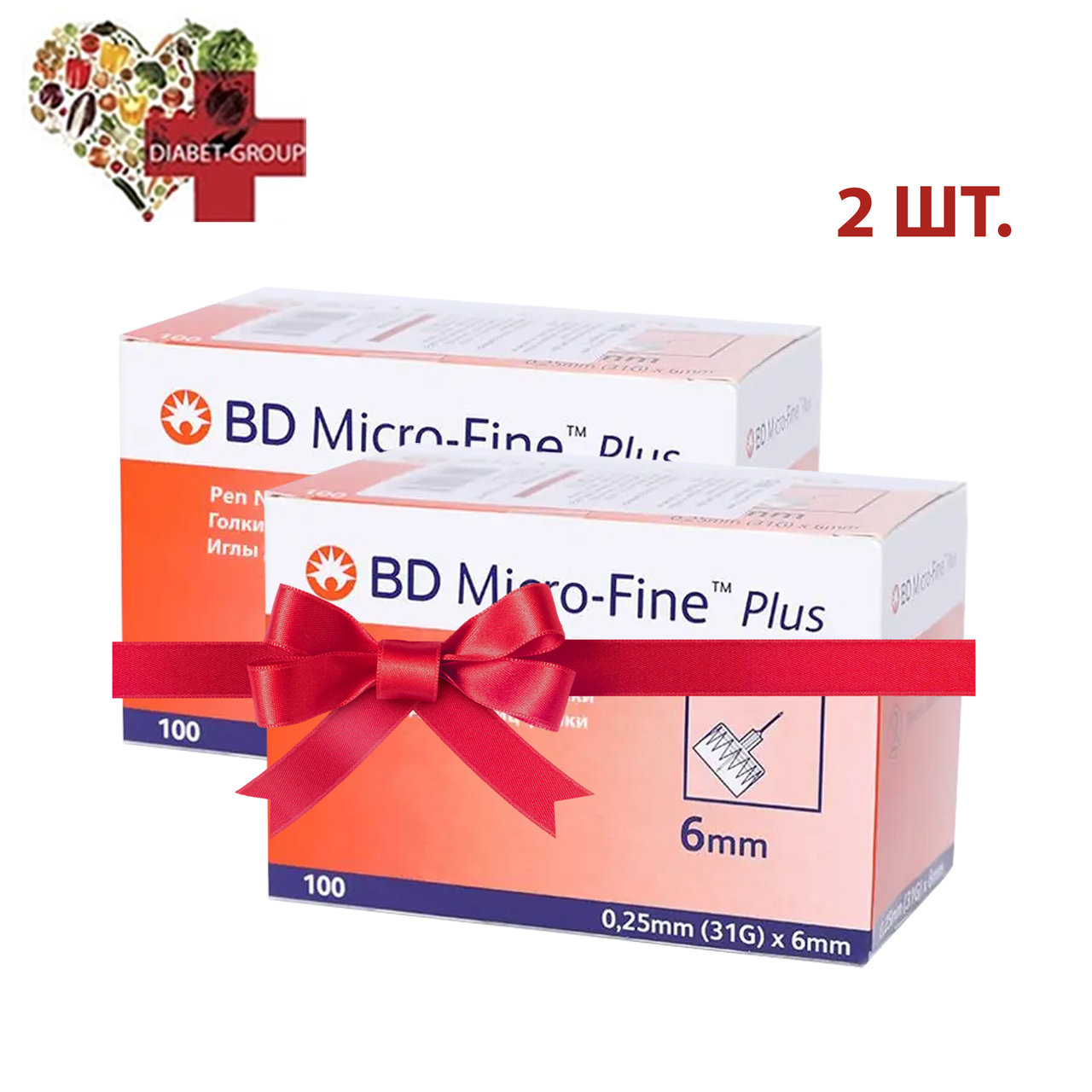 Голки для шприц-ручок BD Micro-Fine+ "МікроФайн" 6 мм 100 шт. 2 паковання