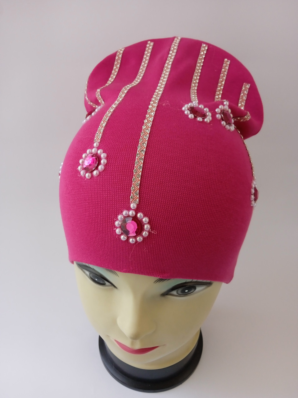 Шапка дитяча ексклюзивна весняна, ОГ 52 | Шапка з бантиком | Шапка для дівчинки | Красива шапка, фото 1