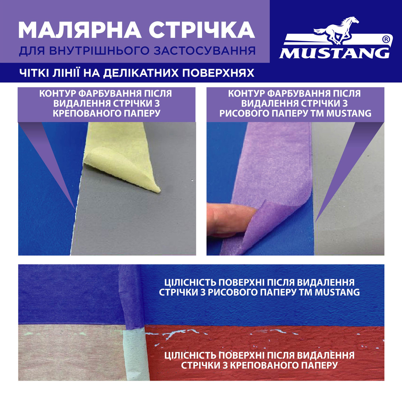 Малярная лента из рисовой бумаги Mustang DELICATE фиолетовая 38мм*25м - фото 6 - id-p1815380920