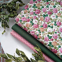 Набор ткани для рукоделия розово-зеленый из 3-х отрезов хлопка