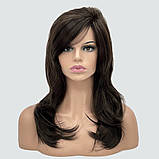 Довга красива перука з об'ємом вгорі і з підчесом на проділу, кольор гіркий шоколад, фото 2