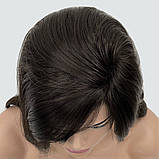 Довга красива перука з об'ємом вгорі і з підчесом на проділу, кольор гіркий шоколад, фото 7