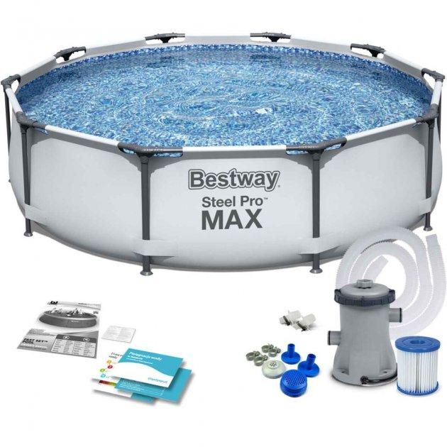 Каркасний басейн «Bestway» 56408 Steel Pro Max™ (305x76 см, об'єм 4678 л), + фільтр-насос.