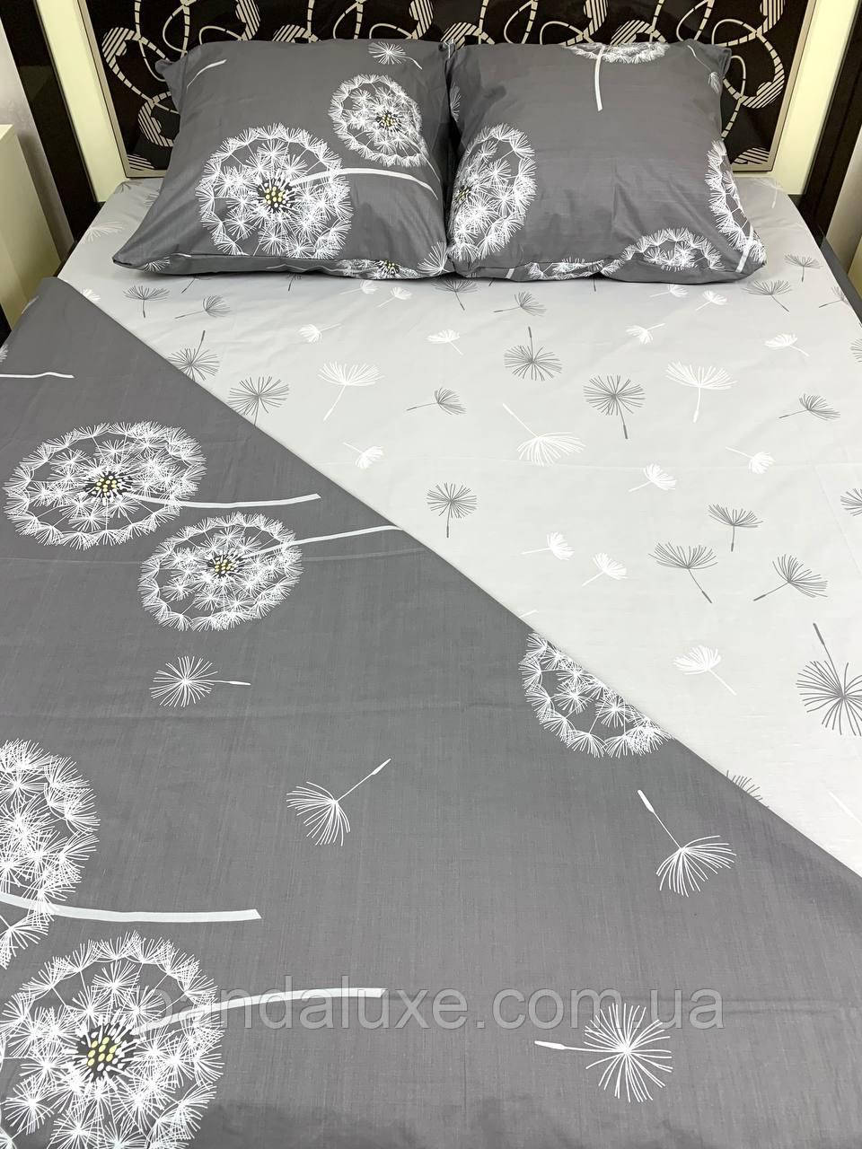 Постільна білизна бавовна бязь голд gold lux комплект Кульбаби на сірому