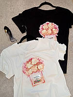 Женская модная стильная повседневная футболка с принтом р.42/46 черный