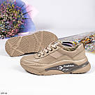 Шкіряні жіночі кросівки темно-бежевого кольору, фото 4