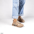 Шкіряні жіночі кросівки темно-бежевого кольору, фото 5