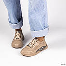 Шкіряні жіночі кросівки темно-бежевого кольору, фото 10