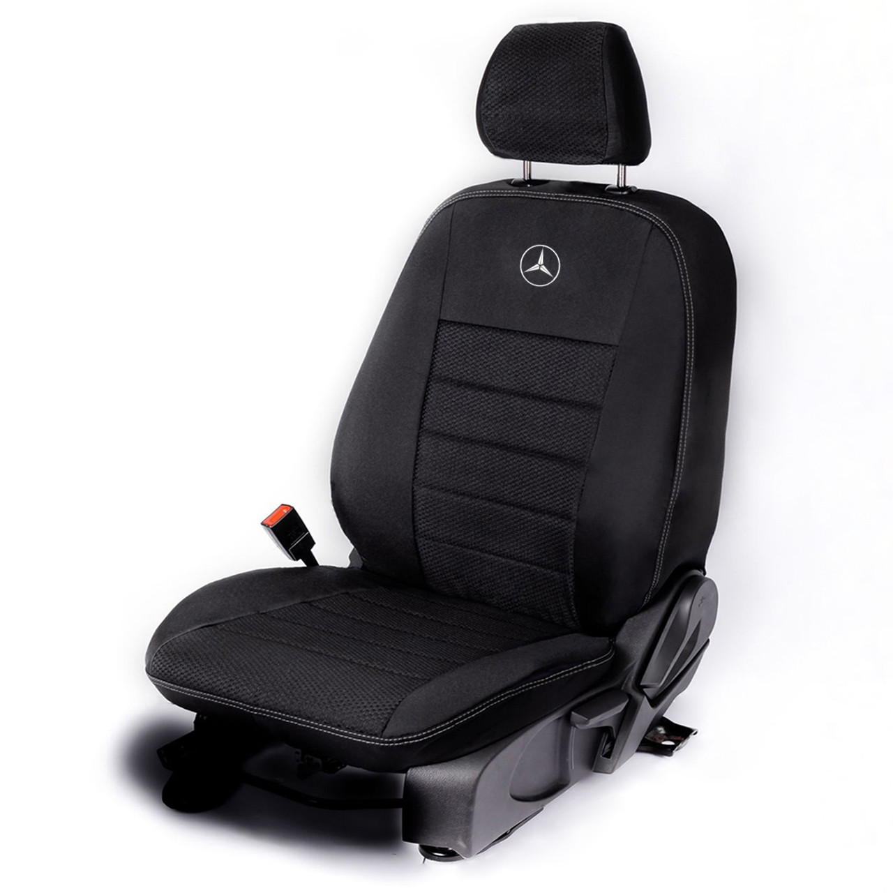 Чохли на сидіння Мерседес W211 Е-Клас (Mercedes W211 E-Class) модельні тканинні авточохли, логотип