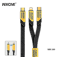 Зарядный кабель WEKOME WDC-189 2в1 - USB-C to iPhone+Type-C, PD20W+65W, цинковый сплав, 1.2м (yellow)