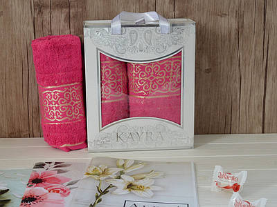 Набір Турецьких Махрових Рушників Kayra Premium Asia Рожевий 50х90см + 70х140см