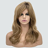 Довга красива перука з об'ємом вгорі і з підчесом на проділу, колір світло-русявий з пшеничним і темним корінням, фото 2