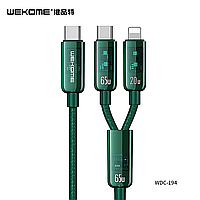 Зарядный кабель WEKOME WDC-194 2в1 - USB-C to iPhone+Type-C, PD20W+65W, 1.2м (green)