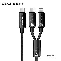 Зарядный кабель WEKOME WDC-194 2в1 - USB-C to iPhone+Type-C, PD20W+65W, 1.2м (black)