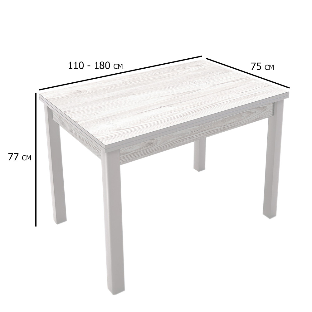 Стіл на кухню розкладний аляска WL Марсель 110-180х75 на білих дерев'яних ніжках, фото 1