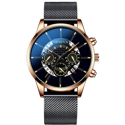 GENEVA годинник чоловічий кварцовий сталевий ремінець золото, фото 2