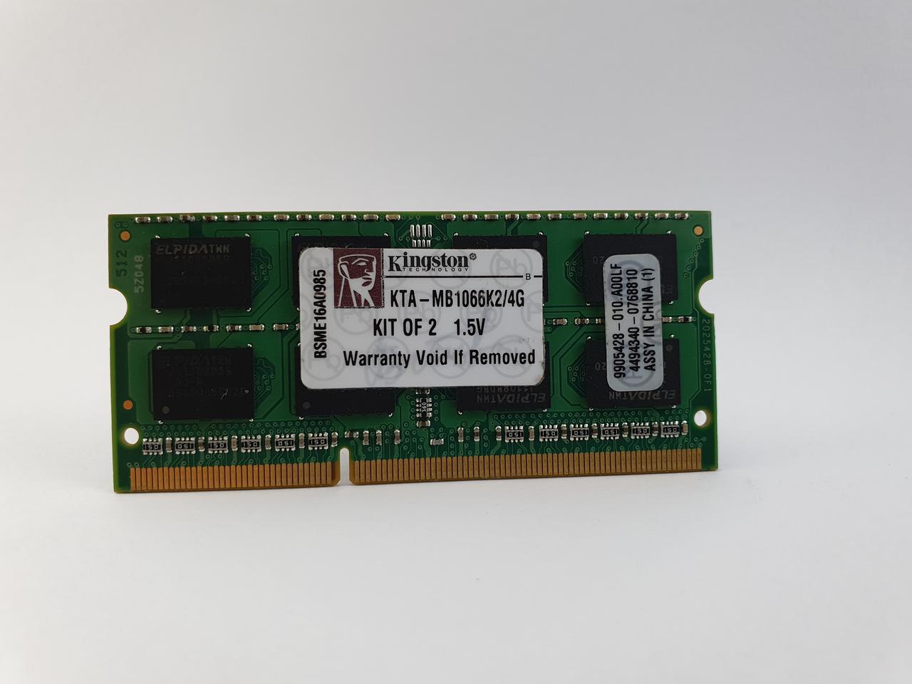 Оперативна пам'ять для ноутбука SODIMM Kingston DDR3 2Gb 1066MHz PC3-8500S (KTA-MB1066K2/4G) Б/В
