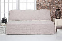 Чехол универсальный без оборки на 2-х и 3-х местный диван без подлокотников Venera 09-204(жатка-креш) Молочный