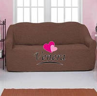 Чехол натяжной на трехместный диван без оборки Venera 28-202 Серо-коричневый(PS)