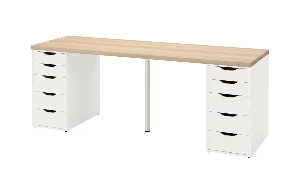 LAGKAPTEN / ALEX Письмовий стіл, ефект білого дуба/білий,200х60 см, 494.176.53