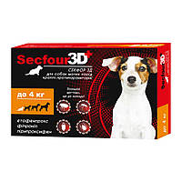 Капли от блох и клещей для собак до 4кг Secfour 3D 0,5мл, 2 пипетки/уп.