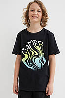 Черная летняя футболка для мальчиков H&M 8-10 лет 134-140 см