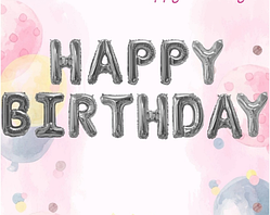 Фольгована гірлянда-напис срібло, кулі - літери Happy Birthday, кульки фольговані розмір 40 см