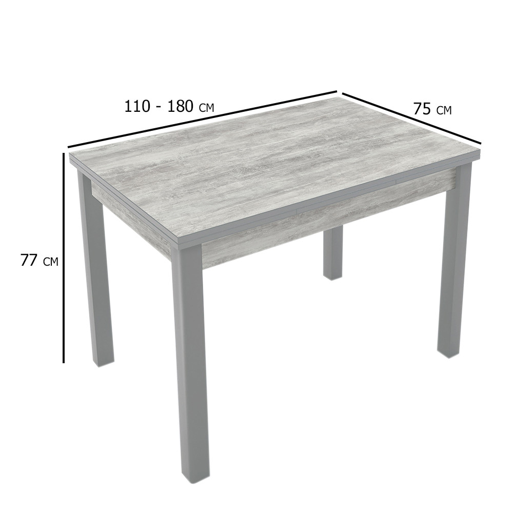 Кухонний розкладний стіл урбан лайт Марсель 110-180х75 см із сірими дерев'яними ніжками, фото 1