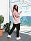 Яскравий жіночий спортивний костюм оверсайз —  худі рожеве та чорні штани на флісі, фото 3