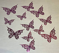 Бабочки 3D на стену на обои на шкаф на мебель на окно зеркальные розовые бабочки 12 шт