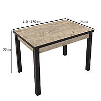 Раскладной стол дуб шервуд с ножками цвета венге Марсель 110-180х75 см на кухню