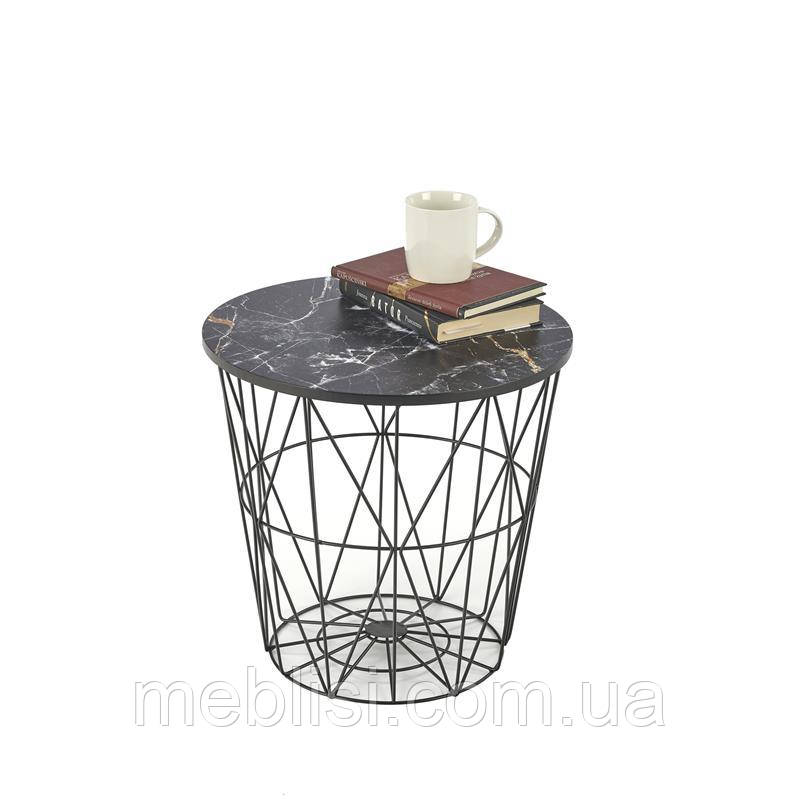 Круглий журнальний стіл Harissa B 42x42 см черний мармур, чорний (Польша Halmar)