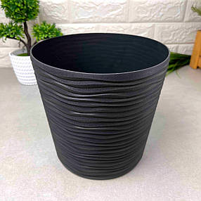 Конусний квітковий вазон з дренажною вставкою d12*11см 0.6л, Графіт Фьюжн Алеана, фото 3