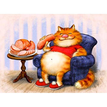 Картина за номерами 40х50 см DIY (без коробки) Кіт з ковбасою (RA3075_O)