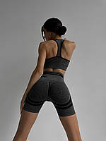 Фитнес-костюм для тренировок Sport темно-серый (топ, шорты), S