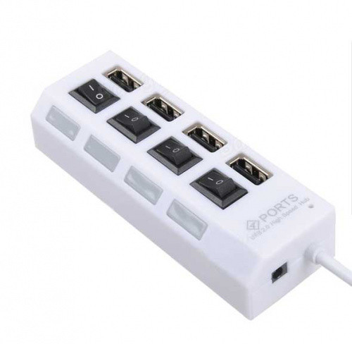 USB хаб Memos на 4 порта White, розгалужувач з кнопками on off Білий! BEST