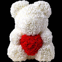 Мишка с сердцем из 3D роз Teddy Rose 40 см Белый, и