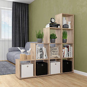 Стелаж ступінчастий 4х4, книжкова полиця на 10 комірок для дому та офісу