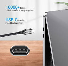 Кабель Type-C-Type-C Vention TPE Nylon PD 60W 3A 480Mps nickel-plated 1.5m Grey (TADHG), фото 3