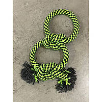 Игрушка для собак канатная Крученные круги с узлами, плотные для крупных собак, зеленый 30см