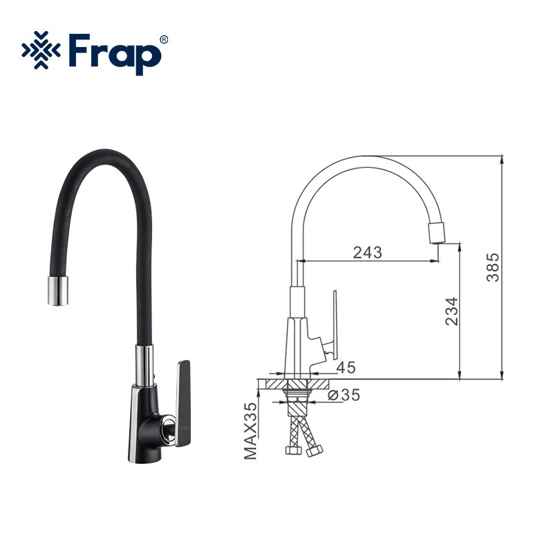 Змішувач для кухні Frap F4457 з гнучким виливом, чорний/хром