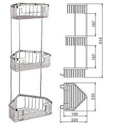 Полиця кутова Frap F351-2, 3-х ярусна, 240х570 мм, нержавіюча сталь, хром